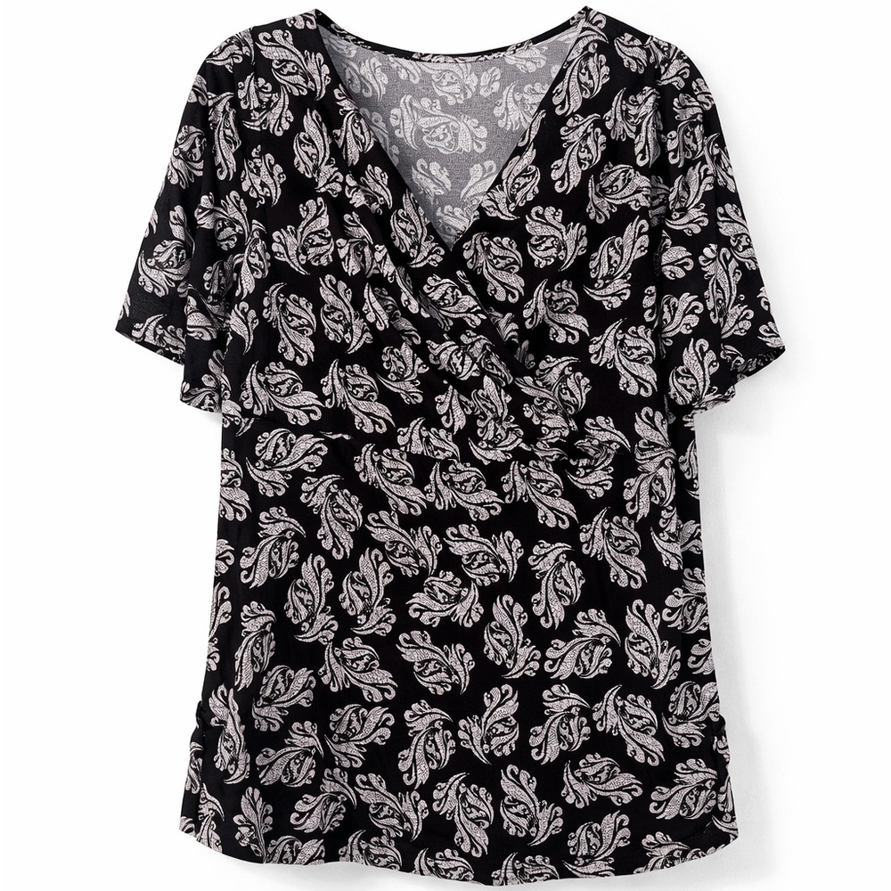 Lane Bryant Paisley Surplice Top Black 14/16